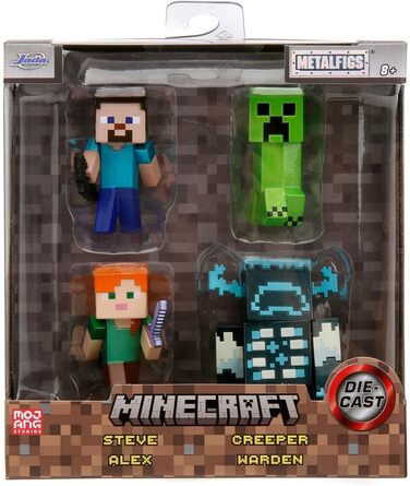 Набір фігурок Jada Toys Minecraft (4 шт. и) з металу - колекційні фігурки Minecraft Caves & Cliffs (Стів, Алекс, Кріпер та Наглядач) для геймерів та колекціонерів віком від 8 років і старше, 6 см кожна