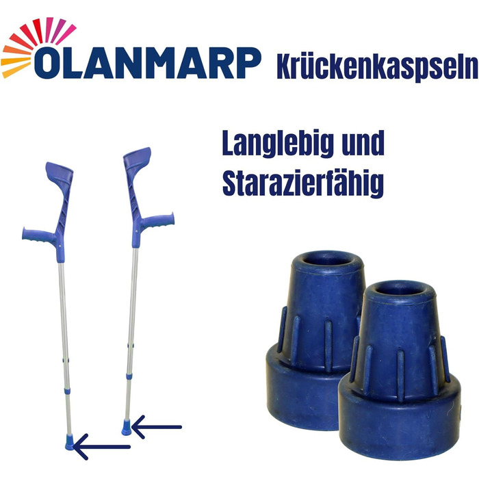 Капсули Ossenberg Crutch Capsules Blue 16 мм ремінець на липучці Olanmarp з нашивками 2 шт. и (2 шт. и капсула для милиці)