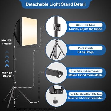 Зі штативом 165 см, професійний набір освітлення для фотографії Softbox для студійного світла, портрета, запису відео (1 ПАКЕТ), 40X40