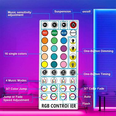 Світлодіодні стрічки Banral 5M, світлодіодна стрічка 5050 RGB Світлодіодні струнні ліхтарі зі зміною кольору Синхронізація з музикою Регульована яскравість Таймінг за допомогою APP Контролер Bluetooth Пульт дистанційного керування Блок живлення для дому, 