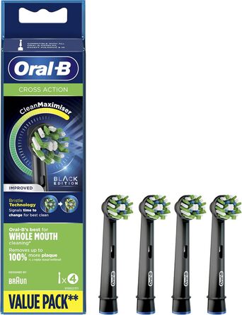 Насадки для щітки Oral-B CrossAction, 4 шт., оригінальні картриджі для чищення, з технологією CleanMaximiser, Black Black 4 шт. (1 упаковка)