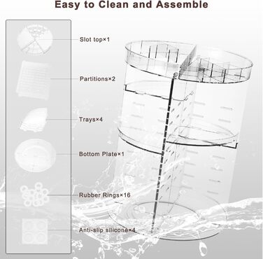 Органайзер для макіяжу, що обертається на 360 градусів, поворотний органайзер для догляду за шкірою з прорізом, стійка для зберігання косметики з 8 регульованими шарами, поворотний органайзер для парфумів для туалетного столика, прозорий