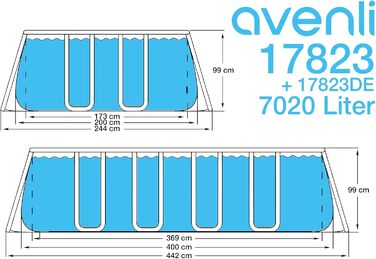 Басейн Avenli 400 x 200 x 100 см зі сталевим каркасом, надземний басейн, набір для басейну зі сходами, шлангами фільтруючого насоса та картриджем з фільтром, коричневий прямокутний басейн