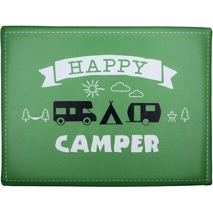 Вуличний табурет для пивного ящика, модель кріплення сидіння Happy Camper, матеріал імітації шкіри, розміри 44 х 34 х 5 см, колір зелений, ідеально підходить для саду, тераси, бару або просто вдома.