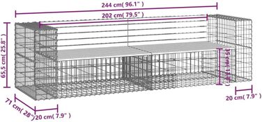 Лавка садова, конструкція з габіонів, масив, сосна, 244 x 71 x 65.5 см, 3196239