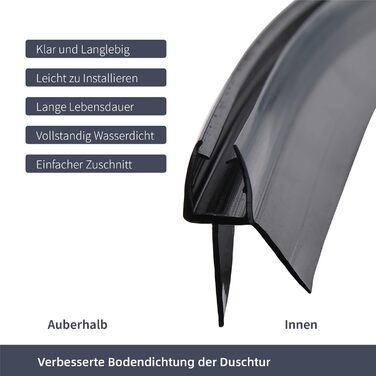Душовий ущільнювач KOOBON Вигнутий 2 шт. 50 см Круглий душ Чверть кола Душова кабіна Ущільнювач душових дверей Товщина сірникового скла 5 мм 6 мм Змінне ущільнення Душові кабіни Дефлектор води Душові двері Захист від бризок (скло від 80 см до 5/6 мм, тип 