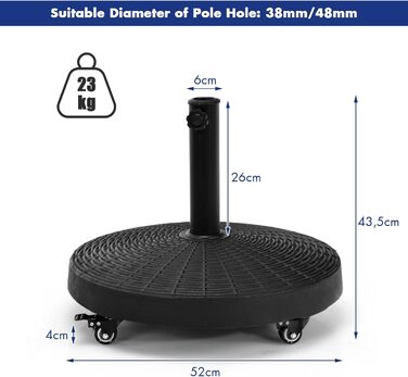 Підставка для парасольки з коліщатками KOMFOTTEU для парасольки 52см 23 кг чорна