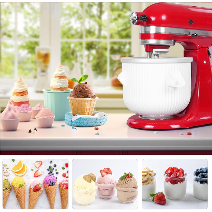 Насадка для машини для морозива для Kitchenaid, миска для замороженого морозива на 2 літри для міксера 4.5/5/6/7QT, машина для морозива Sorbet для домашнього морозива, десерту, йогурту