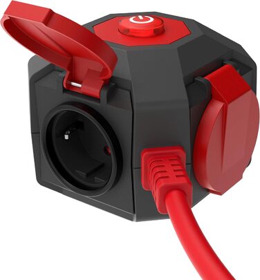 Розетка REV Cube PowerGlobe - Кілька роз'ємів 4-смуговий з 2 портами USB (тип A і C), кабель 1,4 м, 3500 Вт, зелений (червоний-2, вимірювач потужності)