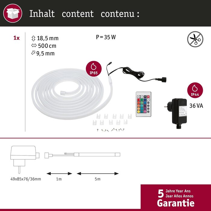 Світлодіодна стрічка SimpLED Outdoor 5 м IP65 72 світлодіоди / м RGB в т.ч. 30 Вт з можливістю затемнення Стрічка Білий пластик, 78890