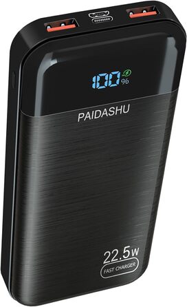 Зовнішній акумулятор  PD20W, 27000mAh з швидкою зарядкою, USB C, 3 виходи та 2 входи, зі світлодіодним дисплеєм