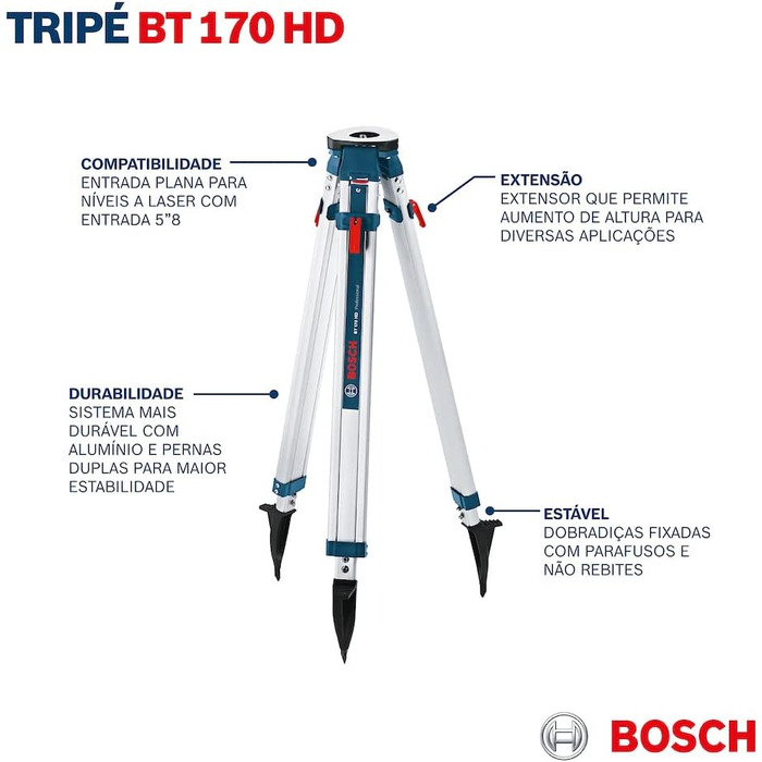 Будівельний штатив Bosch Professional для лазерів і нівелірів BT 170 HD (висота 107-165 см, різьба 5/8')