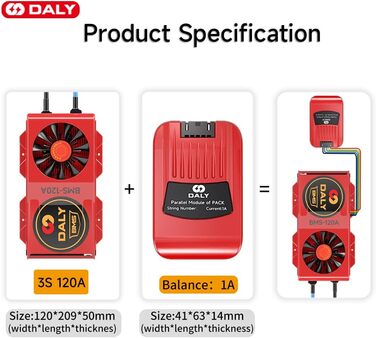 Паралельний модуль DALY BMS 1 A з вентилятором Smart BMS LiFePo4 8S 24 В 250 А та CAN-портом, Smart BMS Bluetooth ключ для літієвих акумуляторів 3,2 В, інвертор, ДБЖ та домашня система зберігання (Li-ion 3S 12V CAN BT, 120A вентиляторпаралельний Module1A)