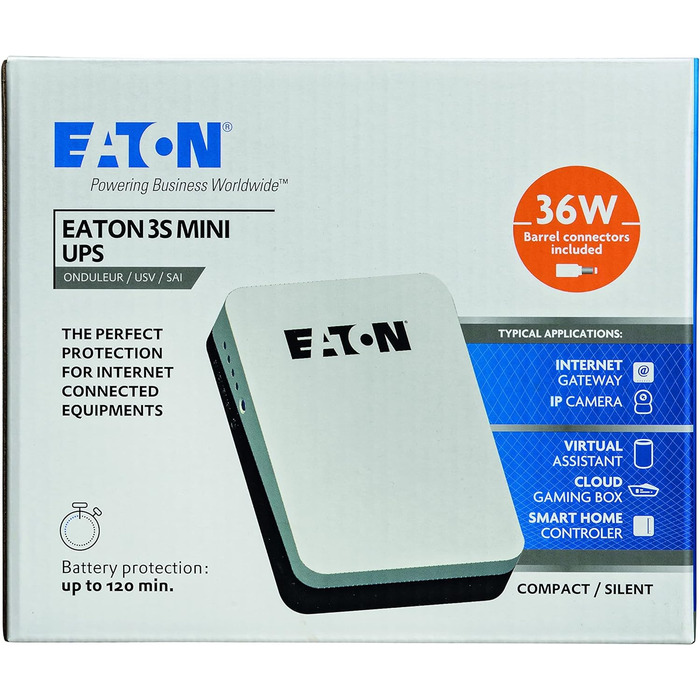 ДБЖ Eaton Ellipse ECO 800 USB DIN - автономне джерело безперебійного живлення (ДБЖ) і 3S Mini UPS 36 Вт 9/12/15/19 В постійного струму - ідеально підходить для захисту інтернет-маршрутизаторів