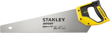 Тонка ручна пила Stanley JetCut 2-15-595 довжиною 450 мм пила для дерева, пластику, ламінату з рукояткою з двох матеріалів, покращеною зубчастістю та упором 45/90 для точного пиляння Точна ручна пила 450 мм