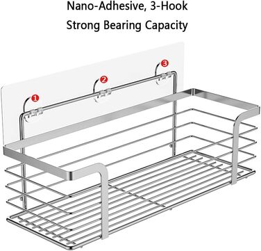 Поличка для душу Oriware без свердління з нержавіючої сталі SUS304, поличка для ванної кімнати, самоклеюча поличка для кошика для душу, тримач для шампуню для душу - 2 шт. з нержавіючої сталі 2 пакети