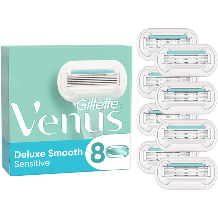 Леза для бритви Gillette Venus Deluxe Smooth Sensitive Women, 8 змінних лез для жіночих бритв з 5-кратним лезом 8 шт. (1 упаковка) Старі