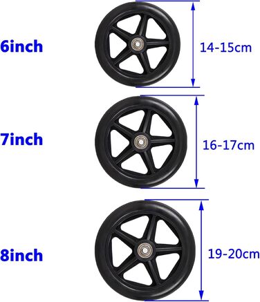 Запасне колесо BEdaw для роликів, 2 частини переднє колесо для інвалідного візка 6/7/8 дюймів, легко прокручується, зносостійке та не ковзає, переднє колесо та суцільна шина/сіра/8 дюймів/200 мм 8 дюймів/200 мм сіра