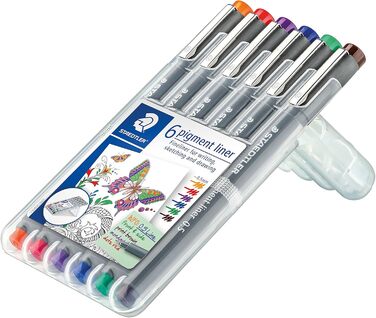 Набір пігментних підводок Staedtler Fineliner з 6 шт. , в коробці ( асорті 0,5 мм стандартний набір чорний)