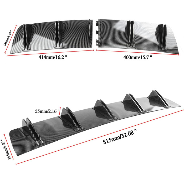 Автомобільний задній бампер Шасі Крило Губний дифузор, 5 плавників Shark Fin Спойлер, 815*165 мм Універсальні автомобільні модифіковані аксесуари для легкового автомобіля вантажівки позашляховика (вуглецеве волокно)