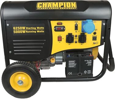 Бензинова генераторна установка Champion Power Equipment (5500 Вт, з дистанційним керуванням, генератор, генератор з баком 25 л, час роботи приблизно 10 годин / 50 навантаження, 74 дБ(A), генератор аварійного живлення) CPG6500-EU, жовтий