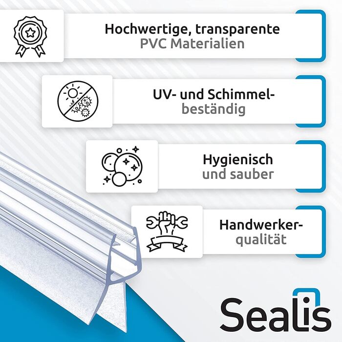 Змінний ущільнювач душу Sealis - Ущільнювач для 5 мм / 6 мм / 7 мм / 8 мм Скляні двері Душова кабіна Душова кабіна Дефлектор води Захист від бризок Ущільнювальна стрічка (комплект) (80 см, прозора)
