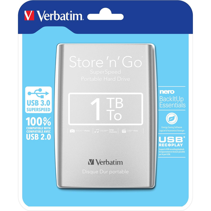 Накопичувач Verbatim Store n Go, 1 ТБ USB 3.0, сріблястий