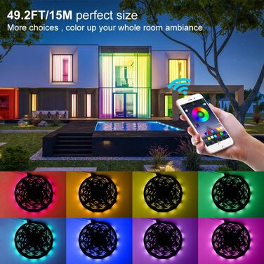 Світлодіодні стрічки Elitlife Bluetooth, 15 м (3x5 м) 49,2 футів водонепроникні IP65 RGB SMD5050 світлодіодні стрічки з розумним контролером Bluetooth 40 клавіш дистанційного керування для дому, саду, декору Світлодіодна стрічка Bluetooth 15 м