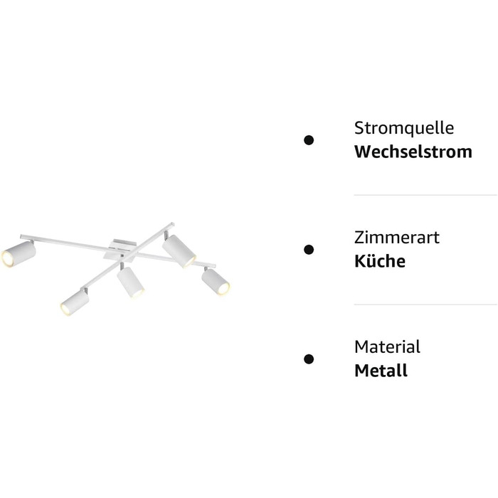 Торшер Trio Leuchten Marley 412400131, Метал Білий матовий, ексклюзивна лампочка GU10 (Стельовий світильник 5-полум'я)