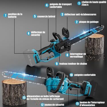 Акумуляторна бензопила 3 в 1 для електричної бензопили Makita 18V, 1000W 6-дюймової, 8-дюймової та 12-дюймової, 82 FT / S з запобіжним замком Автоматична маслянка, акумуляторна бензопила для садових та будівельних робіт (без акумулятора)