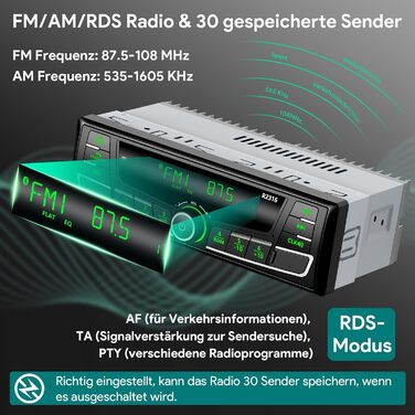 Автомобільна стереосистема RDS Bluetooth, Wistrue FM/AM/7 кольорів автомобільна стереосистема з Bluetooth гучного зв'язку, автомобільна стереосистема 1Din з USB/AUX/SD/MP3-плеєром із 30 станціями (багатобарвна)