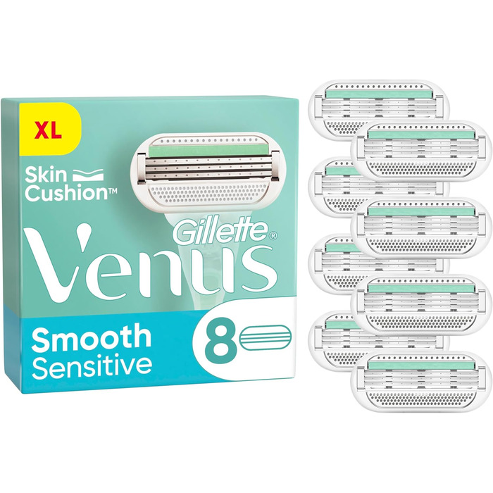 Леза для бритви Gillette Venus Deluxe Smooth Sensitive жіночі, 8 змінних лез для жіночих бритв з 5-кратним лезом, білі