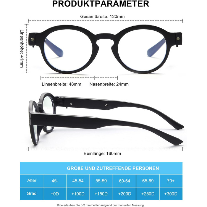 Окуляри для читання SKYWAY зі світлодіодним світлом, круглі окуляри для читання, захисні окуляри з синім світлом, ігрові окуляри з акумулятором USB для жінок, чоловіків, захист від ультрафіолетового випромінювання, чорні 2,5 шт. діоптрії