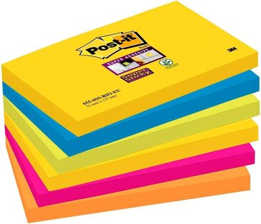 Стікери Super Sticky Notes, упаковка з 24 блокнотів, 90 аркушів на блокнот, 76 мм x 76 мм, кольори зелений, рожевий, синій, помаранчевий - надзвичайно міцні наліпки для нотаток, списків справ і нагадувань (багатобарвний, стандартний, набір наліпок 76 x 12