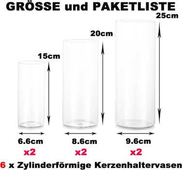 Скляний набір підсвічників EylKoi - ваза-циліндр об'ємний прозорий скляний циліндр, склянки для свічок 2 набори (3 шт. и/набори), скляний циліндр з дном, ваза для трави пампаси велика прикраса столу для весілля 15см20см25см (висота) 15 20 25 см (висота) 2