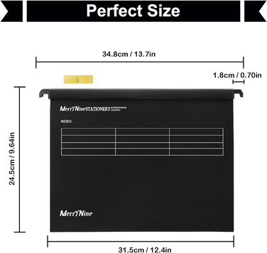 Підвісні папки MerryNine, A4, 5 шт. , поліпропілен, підвісні папки з райдерами та картками-вкладишами, для школи, дому, роботи, офісу, організації (5 кольорів) (30, чорний)