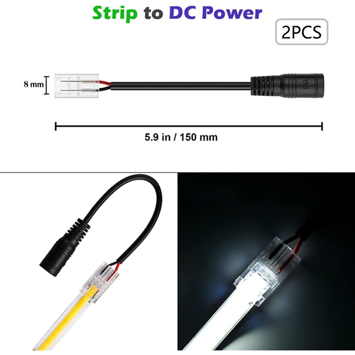 Контактний 8-міліметровий роз'єм для світлодіодної стрічки Cob, розетка постійного струму з кабельним роз'ємом, який легко натискається, швидке підключення дротяної стрічки для одноколірної світлодіодної стрічки COB (2pin8 мм), 2-