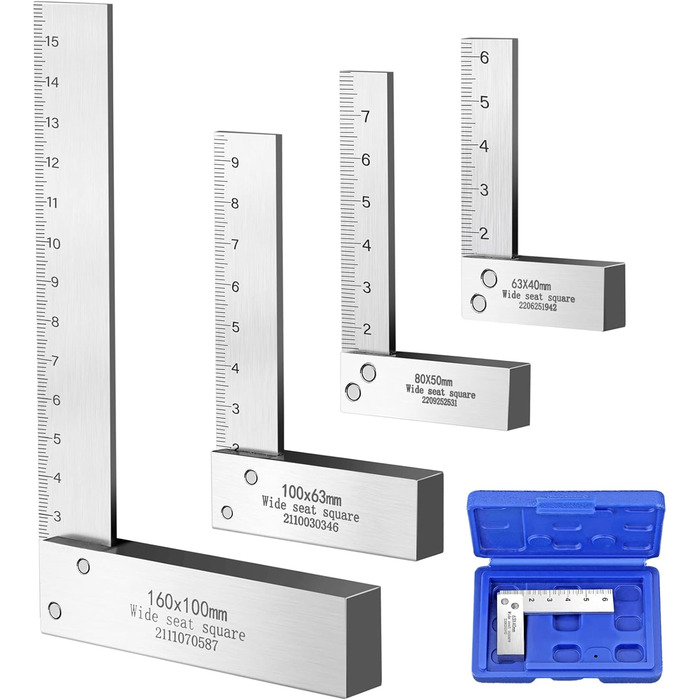 Слюсарна квадратна лінійка XUNTOP з 4-х частин на 90 градусів з метричною та дюймовою шкалою 63x40мм 80x50мм 100x63мм 160x100мм