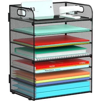 Лоток для листів Sinboun, органайзер для паперу, 7 рівнів, сітчаста тканина, папка для столу, сортувальник паперу, тримач з ручкою, металева полиця для документів для листа/офісу формату A4, органайзер для столу організації класу з 7 рівнями