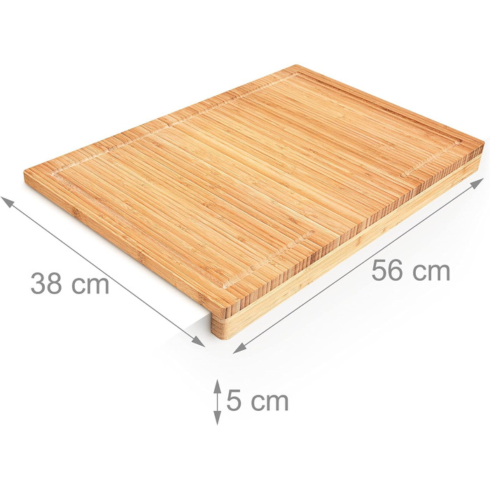 Бамбукова обробна дошка 5 x 56 x 38 см з виїмкою для соку та упором, натуральне дерево