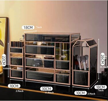 Органайзер для косметики та догляду за шкірою UPGENT, велика місткість, скляний органайзер для макіяжу, коробка для зберігання, розкішний футляр для макіяжу, пилонепроникна коробка для зберігання косметики, h