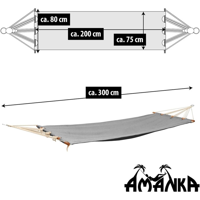 АМАНКА до 100кг Відкритий гамак з палицями 1 особа - 190x80см Гамак Відкритий підвісний шезлонг без каркаса - Гамак з жердиною - Садовий гамак для балкона Гойдалка Шезлонг Критий підвісний шезлонг сірий