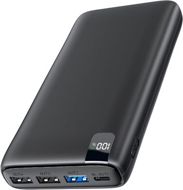 Зовнішній акумулятор Hiluckey Powerbank 27000mAh 22,5 Вт Швидка зарядка Power Bank PD USB C Портативний зарядний пристрій для мобільних телефонів зі світлодіодним дисплеєм, сумісний зі смартфоном, планшетом, чорний