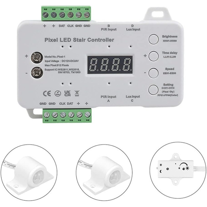Світлодіодний контролер сходового світла Затемнене освітлення сходів PIR Комплект датчиків руху