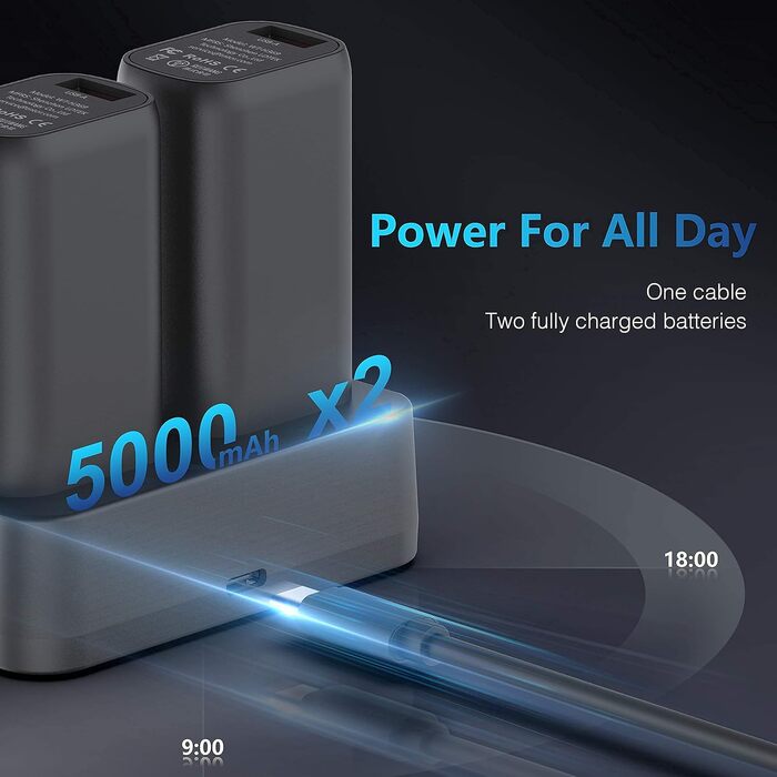 Набір док-станцій для заряджання Power Bank на 10000 мАг, 2 упаковки 5000 мАг Ultra Mini USB C Power Bank з міні-подвійною зарядною станцією, сумісний з iPhone, Samsung Galaxy Huawei та камерами - чорний