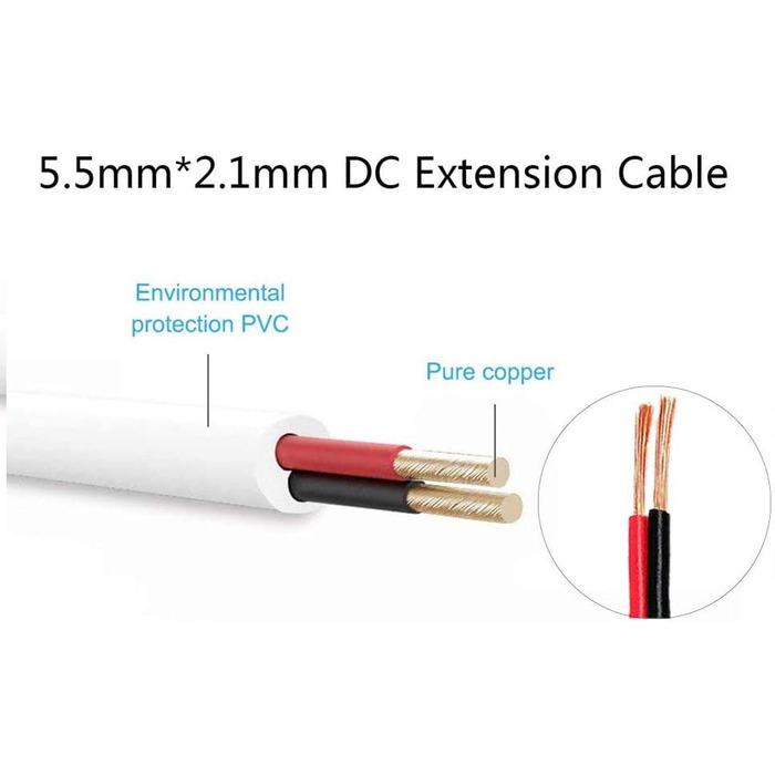 М/32,8 футів Подовжувач джерела постійного струму 5,5 мм x 2,1 мм З'єднувальний кабель постійного струму 12 В Роз'єм 3 В 5 В Роз'єм від штекера до гнізда для камери відеоспостереження IP камери відеоспостереження - білий 2 шт. 10 м білий, 2 шт., 10