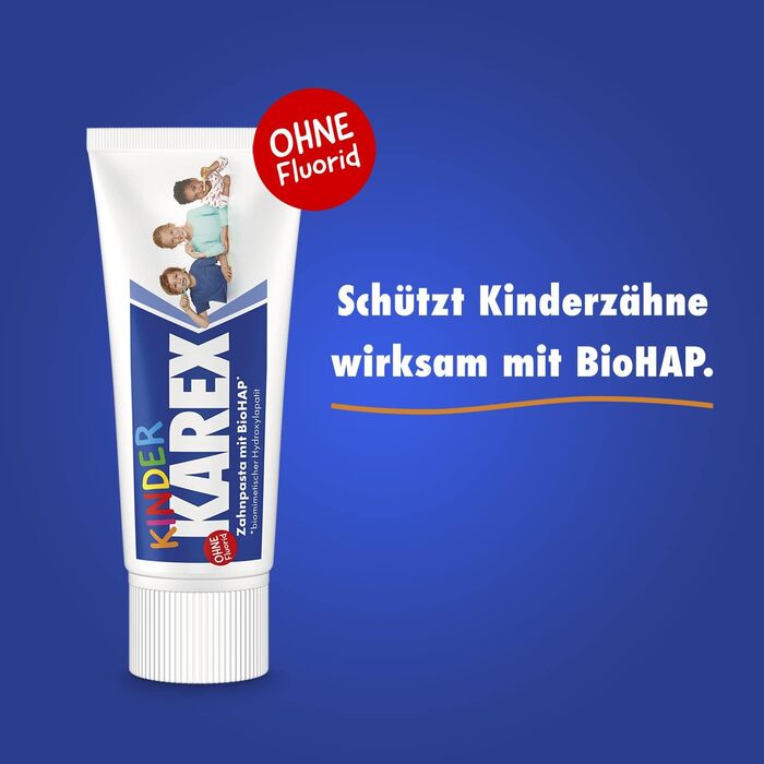 Дитяча зубна паста KAREX - 4 х 50 мл - Захист від карієсу для дітей від 0 років - з BioHAP, без фтору - від першого молочного зуба 50 мл (4 упаковки)