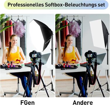 Фотостудійний набір FGen Softbox, восьмикутна фотолампа 135 Вт 5500K, освітлення 70 см для фотостудій з основою E27 і штативами 2M з регульованим світлом для студійних портретів, предметна фотозйомка 2x135W восьмикутний софтбокс