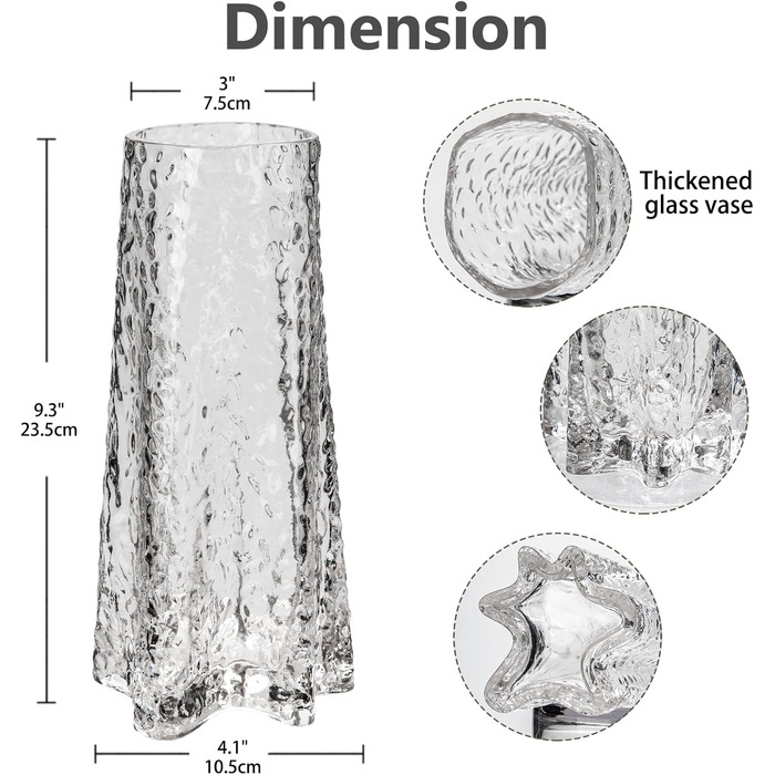 Декоративна скляна ваза Декоративна скляна ваза для квітів з зіркоподібною основою, настільна ваза висотою 23,5 см, мінімалістичні рифлені вази для прикраси підвіконня Прозора 2