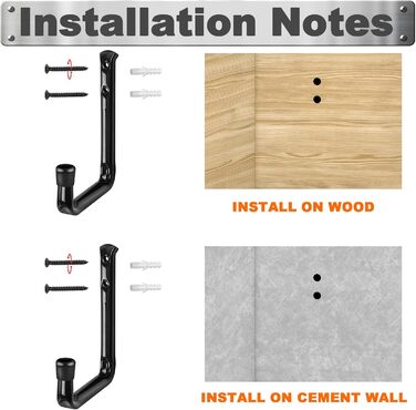 Настінний гачок для гаража важкий, настінний гачок для загвинчування, гачок для гаража чорний, гачок для обладнання, важкий гачок, гачок для драбини, гачок для настінного кріплення для спортивного інвентарю інструменти велосипеди, 8 шт., 14